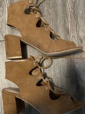 Primark Tan Suede Lace-Up Block Heel Sandals